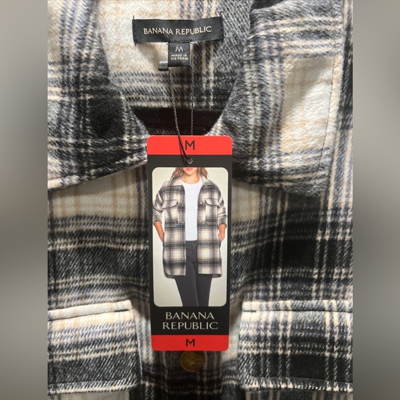 Banana Republic Ladies' Shirt Jacket - BLACK PLAID SIZE M - Picture 2 of 6